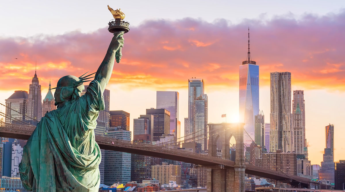 New York City skyline and Statue of Liberty

